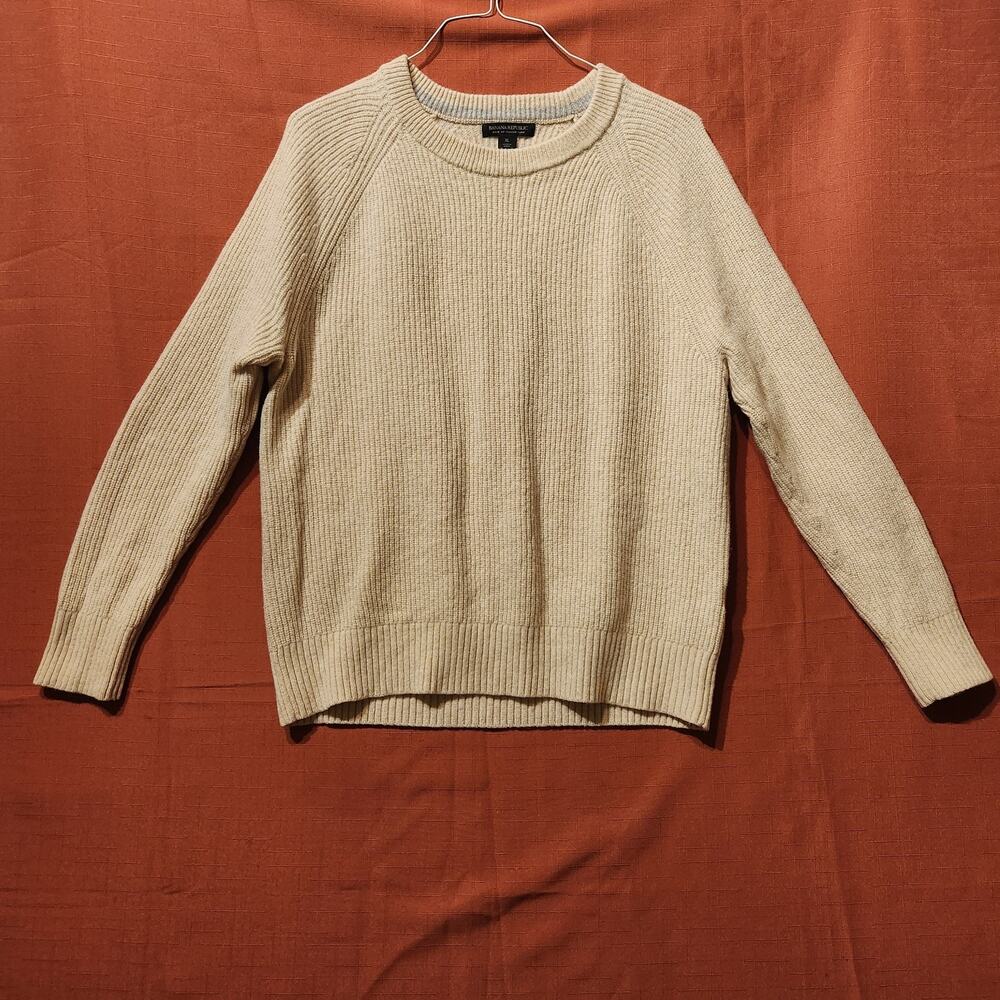 Banana Republic Men's XL Fisherman Sweater Beige Italian Yarn Wool Crew Neck Top